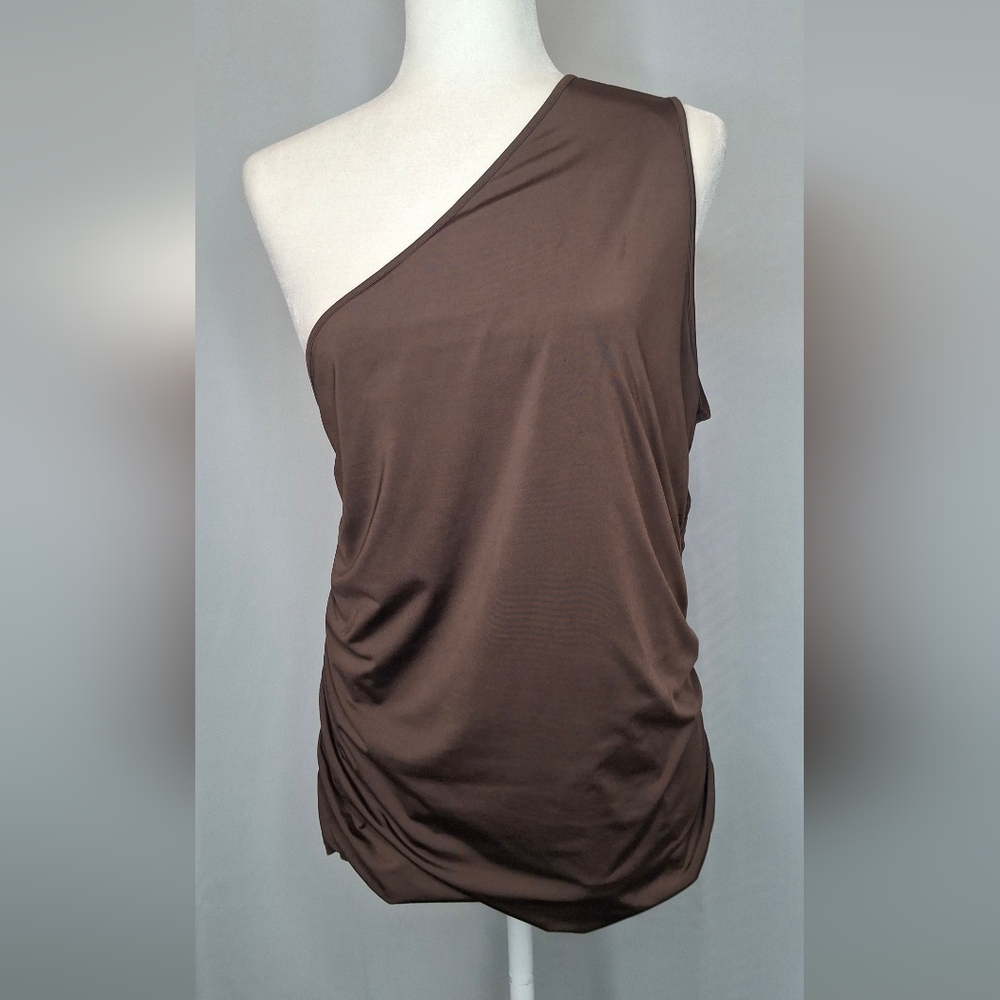 Express Women’s Size XL One Shoulder Top Brown And Sage Ruched Stretch Lot Of 2 - Picture 7 of 15